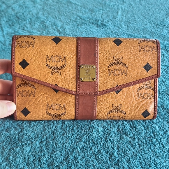 MCM Handbags - MCM Vintage German Made Cognac & Brown Trifold Kisslock Long Wallet MSRP $399